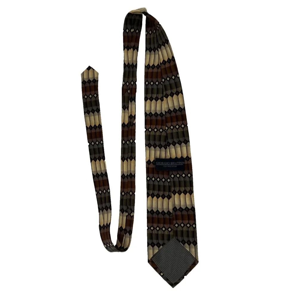 Giorgio Brutini Collezione 100% Silk Tie - Brown Necktie - Retro 80's - 90's